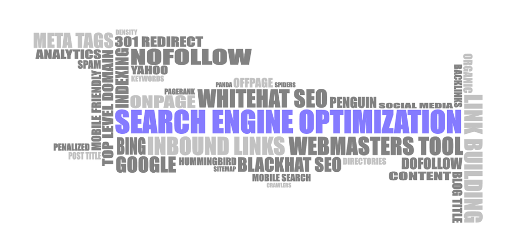 A picture of an SEO fundamentals graphic in grey and purple