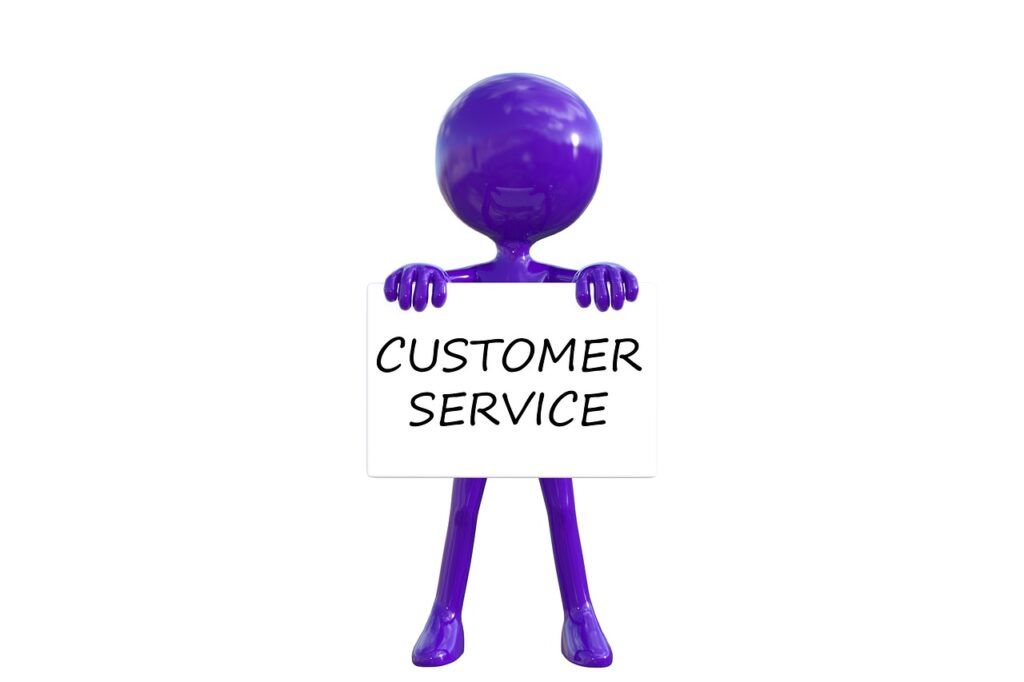 An illustrated person holding a customer service sign