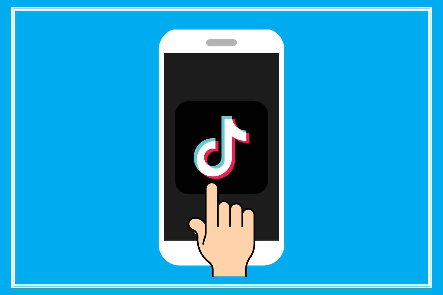 vector image of a hand clicking on the tiktok app on a mobile device.