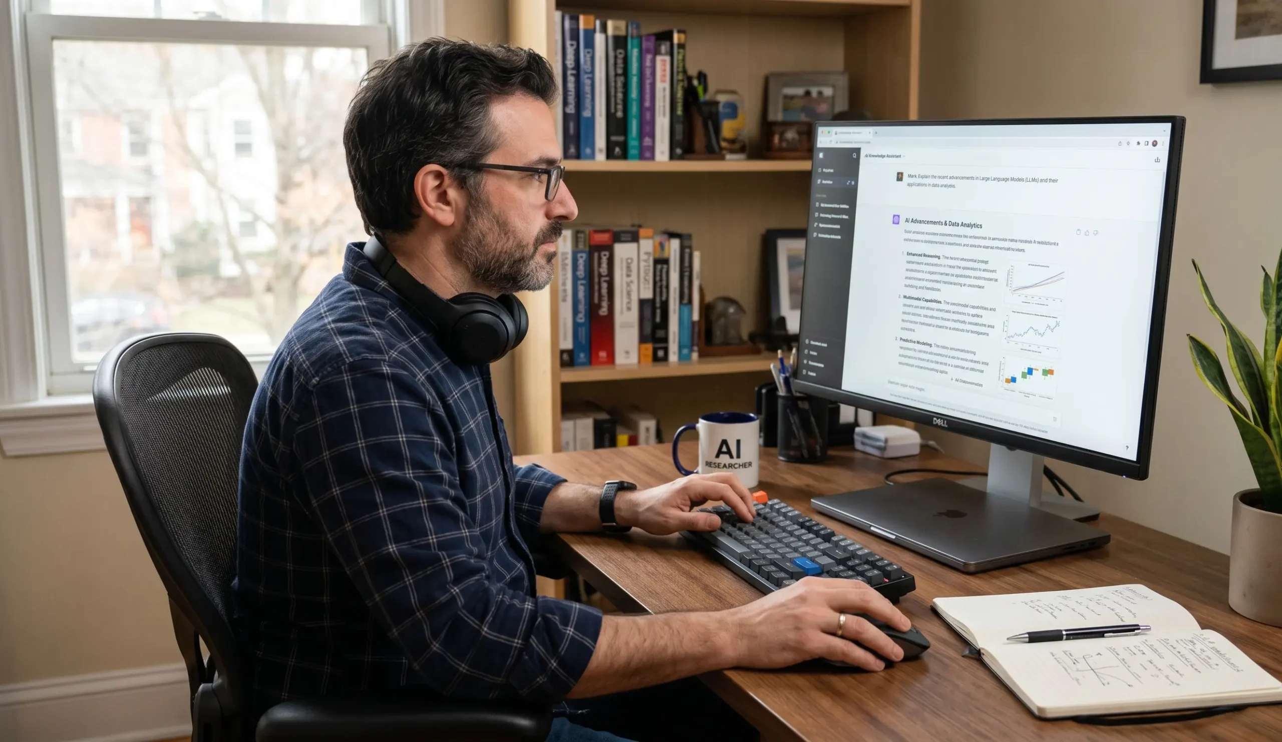 man using AI to research SEO, GEO, LLMO